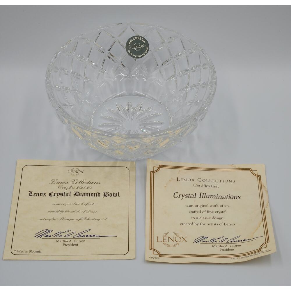 Vintage‎ Lenox Fine Crystal Diamond Bowl With Sticker Czech